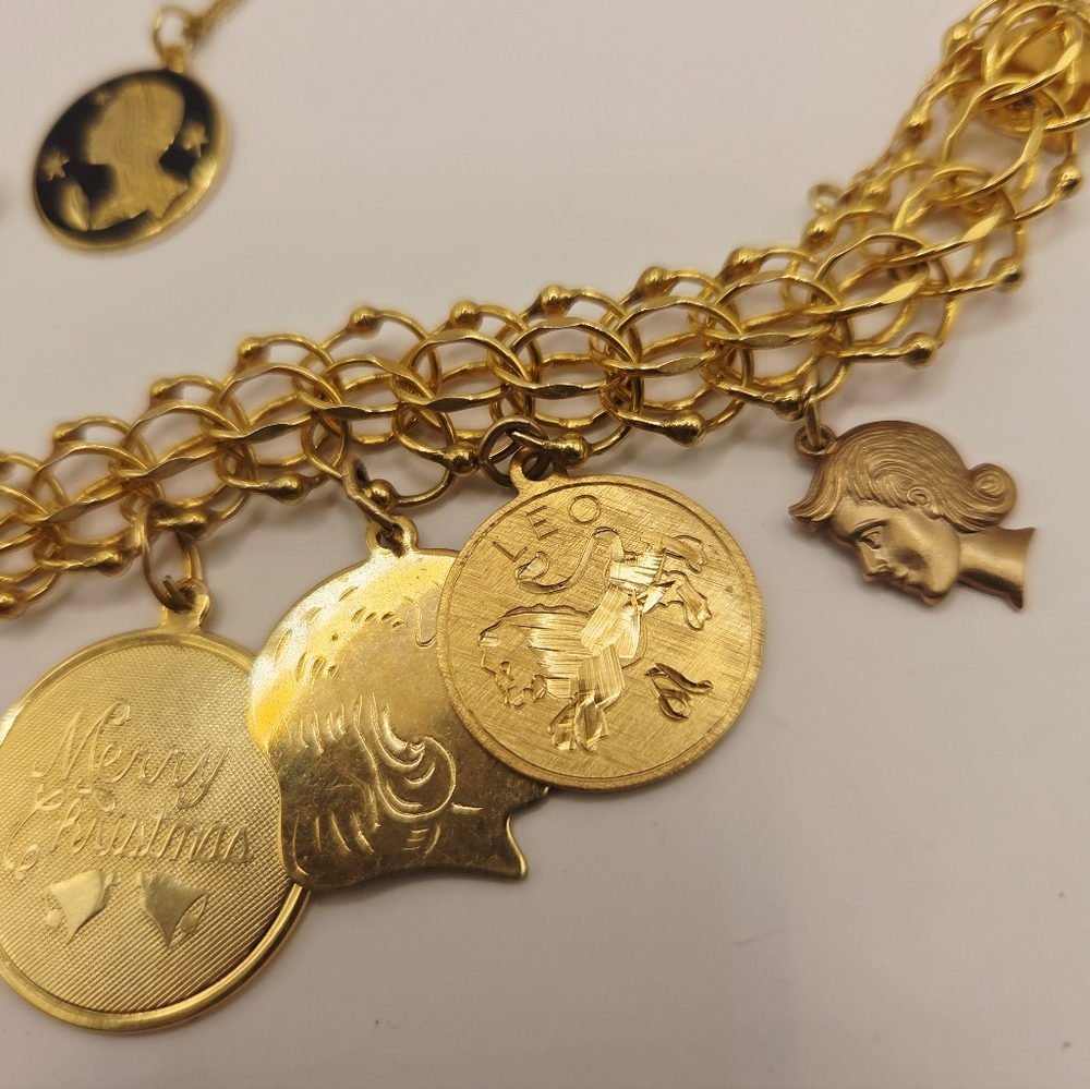 Vintage 1/20 12K G.F Charm Bracelet, Earrings And Pendent With Charm Lot Estate - Picture 15 of 16